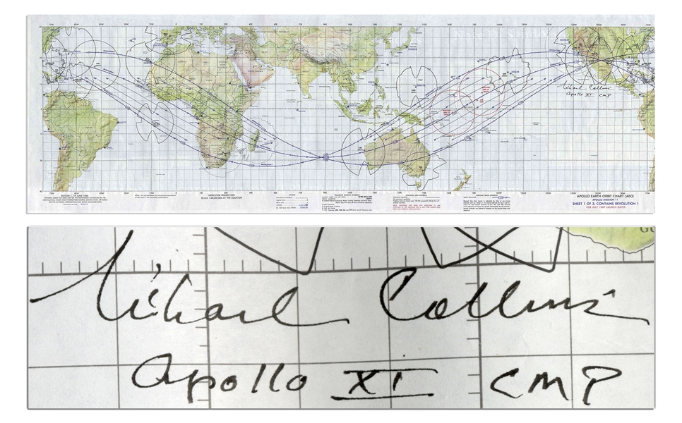 Michael Collins Signed ''Apollo Earth Orbit Chart'' From June 1969